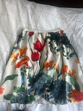 Alice + Olivia White Circle Skirt with Red, Orange & Green Floral Print